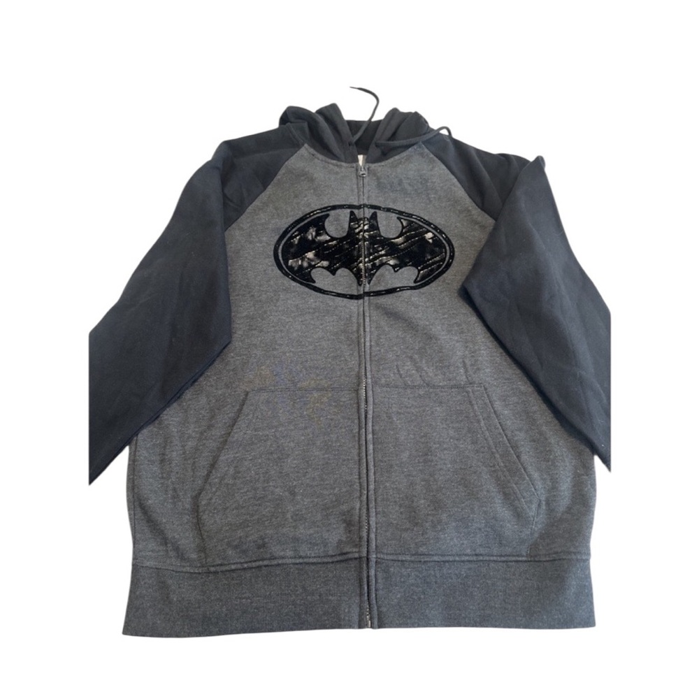 Batman Hoodie Men's Gray & Black Full Zip Sweatshirt Size L 42/44
